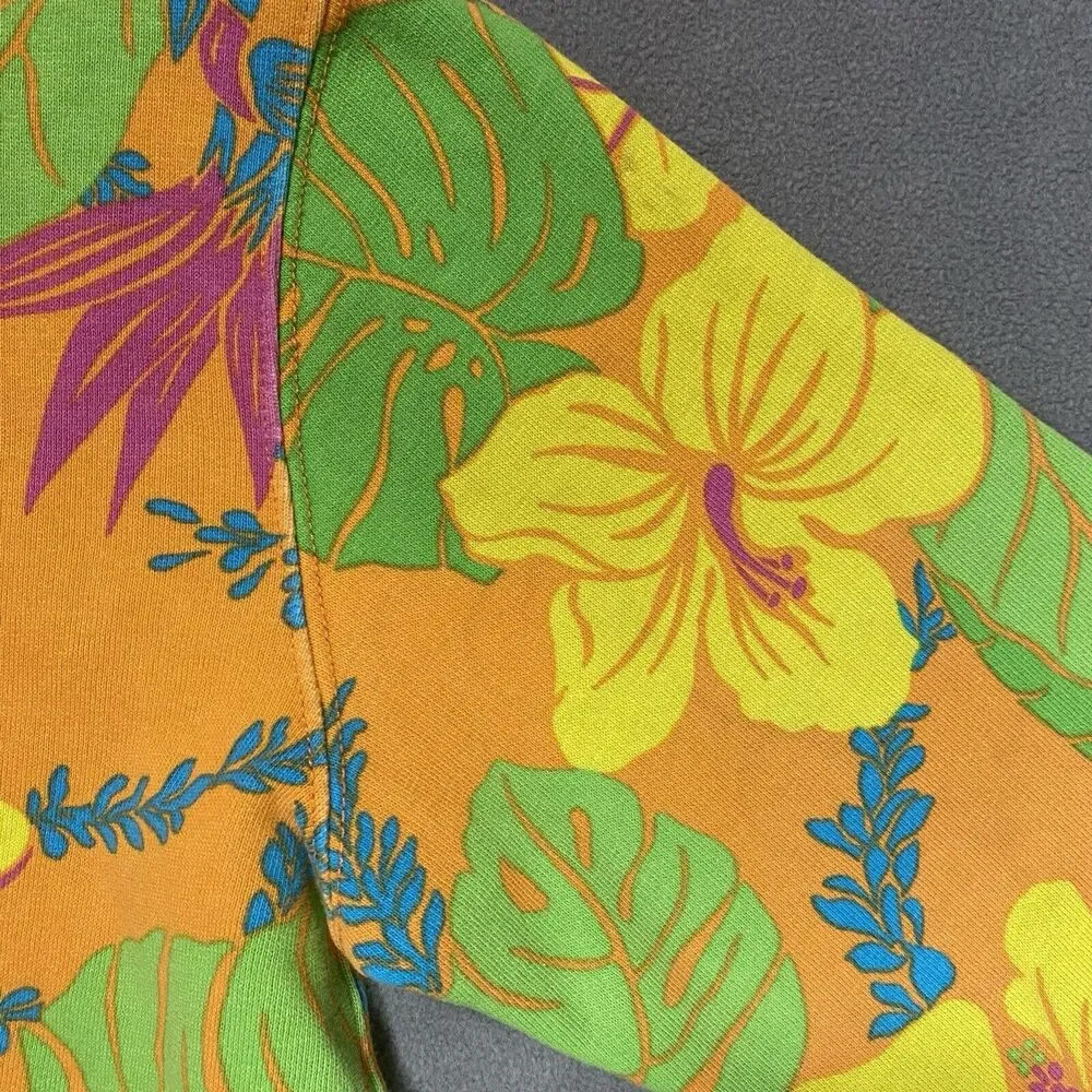 Polo Ralph Lauren Floral Spa Hoodie Medium‎ Sweater Tropical Hibiscus Orange Vtg